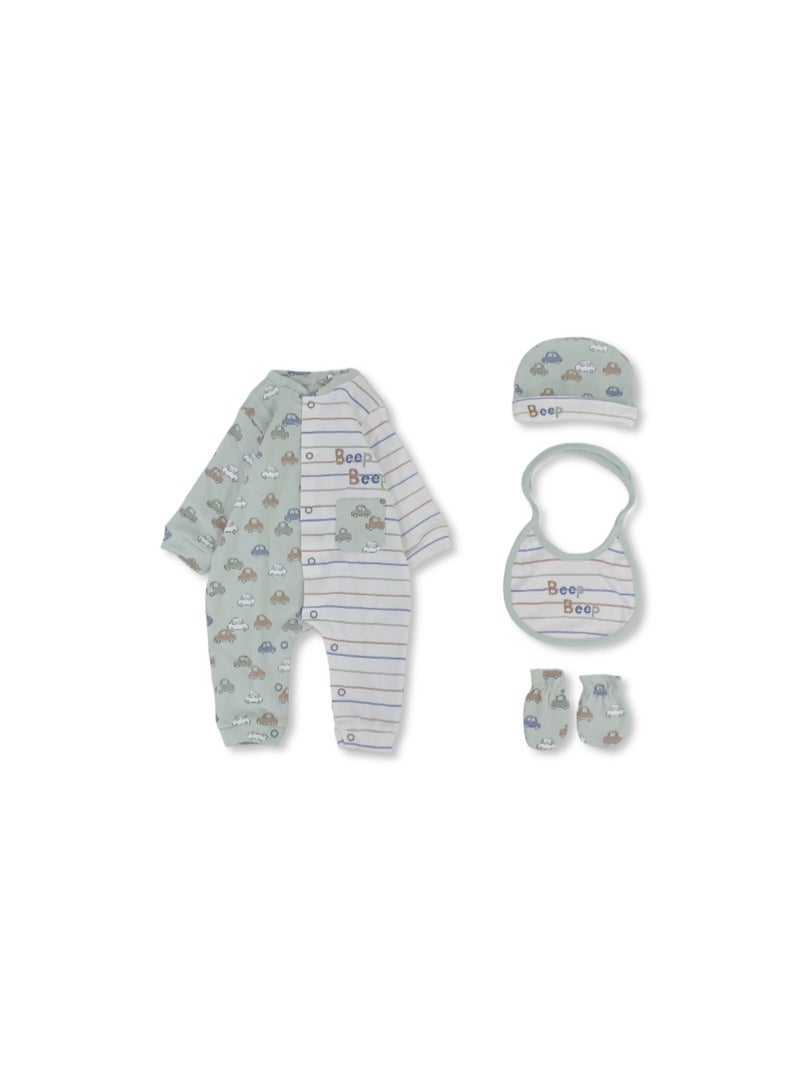 Junior Baby Boys Cotton Gift Clothes Box – Mint & Off-White - Image 1